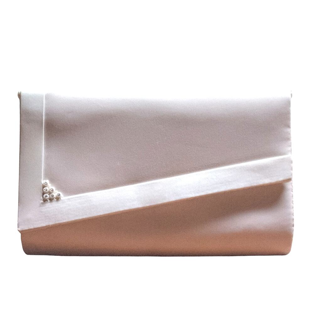 White Ivory Satin Wedding Formal Purse Prom Clutch VINTAGE 70's Crossbody Bag